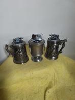 2255) 3 mooie tinne tafel aanstekers ridder/leeuwenkop/paard, Ophalen of Verzenden, Zo goed als nieuw, Aansteker