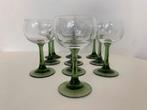 Grote set 10x wijnglas groene steel Duits vintage, Glas, Overige stijlen, Glas of Glazen, Gebruikt