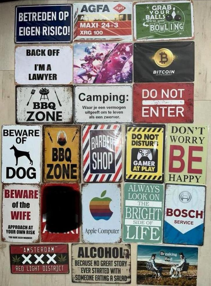 Metalen wandbord 20x30cm pr=p/st (3 voor 21€), Verzamelen, Merken en Reclamevoorwerpen, Zo goed als nieuw, Ophalen of Verzenden