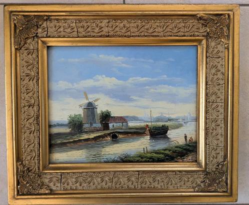 Bijzonder leuk antiek gesigneerd schilderij op paneel., Antiek en Kunst, Kunst | Schilderijen | Klassiek, Ophalen of Verzenden