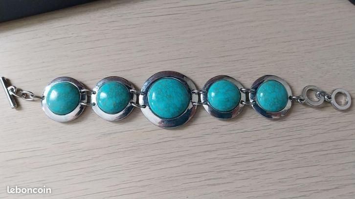 Faux Turquoise Armband 18/21cm, Sieraden, Tassen en Uiterlijk, Armbanden, Nieuw, Staal, Zilver, Met edelsteen, Verzenden