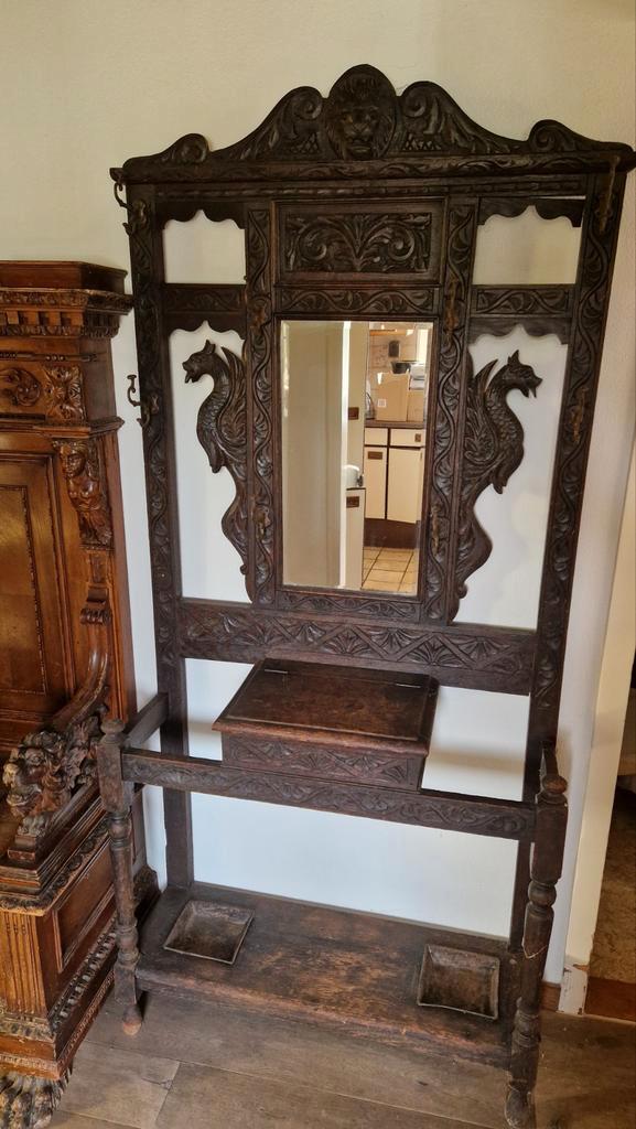 Antieke Eiken Halstandaard met Spiegel, Antiek en Kunst, Antiek | Meubels | Kasten, Ophalen of Verzenden