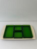 Vintage serveerschaal met heldergroene glazen bakjes – retro, Ophalen of Verzenden