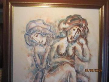 Groot EROTISCH portret  met 2 dames van Calvin BURNETT beschikbaar voor biedingen