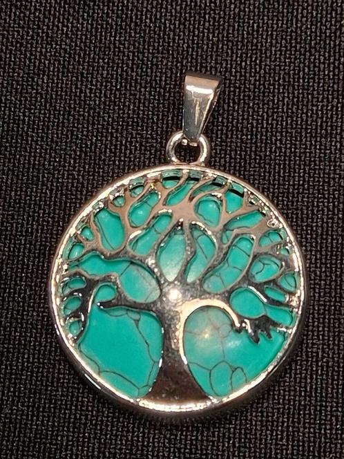 zilverkleurige hanger Life Tree groene turquoise, Sieraden, Tassen en Uiterlijk, Kettinghangers, Nieuw, Steen of Mineraal, Zilver