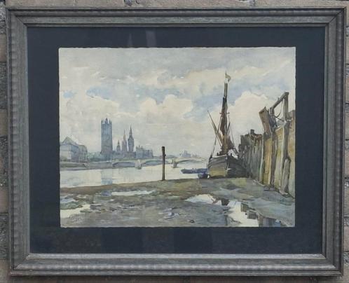 Thames River London.  Litho. Ca 20/30. 58/47 cm., Antiek en Kunst, Kunst | Litho's en Zeefdrukken, Ophalen