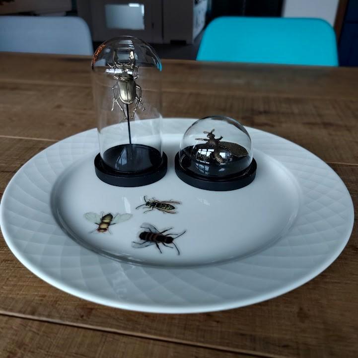 Decoratie item: 2 stolpjes met insecten op bord met insecten, Huis en Inrichting, Woonaccessoires | Stolpen, Nieuw, Ophalen of Verzenden