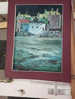 Schilderij van H. Mulder - Dorpsgezicht aan het water, Antiek en Kunst, Ophalen of Verzenden