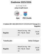 Kaartjes ajax - pec zwolle, Tickets en Kaartjes, Twee personen, December