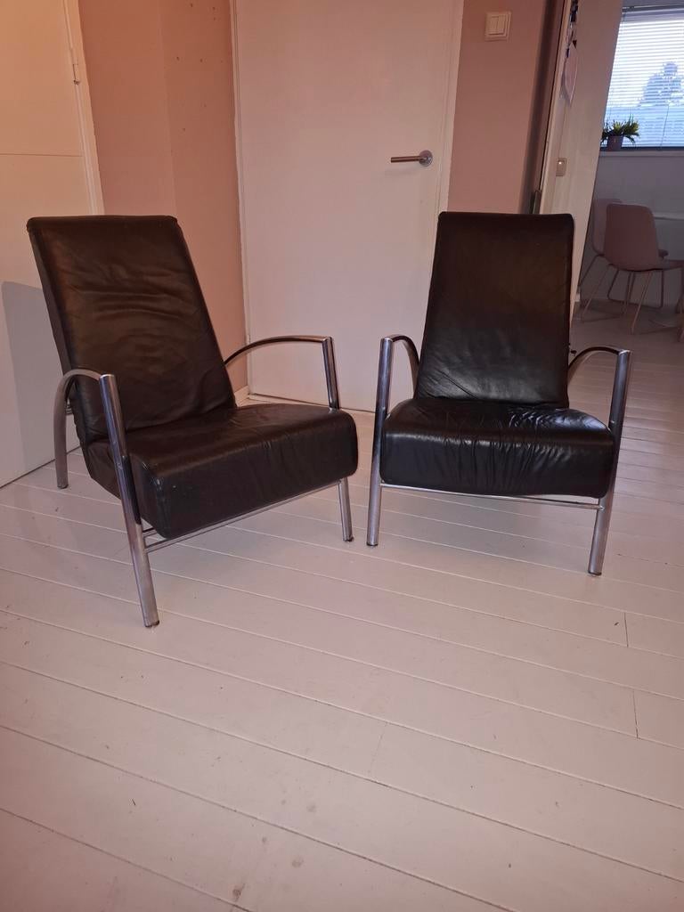 Harvink Club Fauteuil - Zwart Leer, Gebruikt, 75 tot 100 cm, Ophalen of Verzenden, Modern