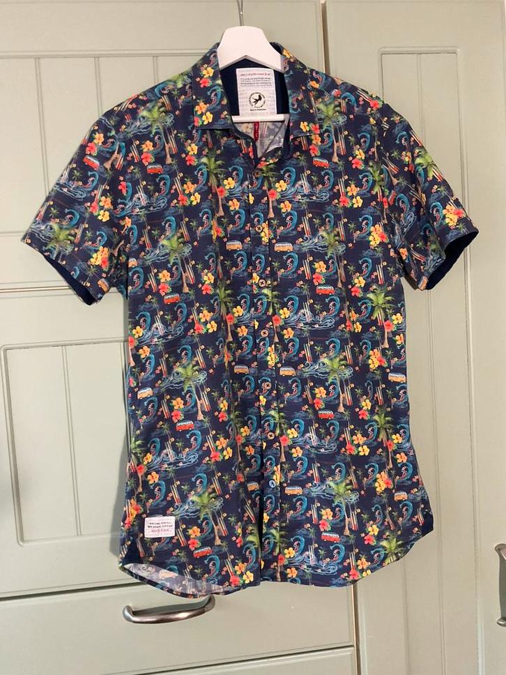A Fish Named Fred maat L surfer palmboom korte mouw, Kleding | Heren, Overhemden, Zo goed als nieuw, Halswijdte 41/42 (L), Overige kleuren