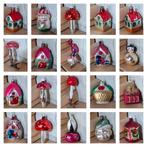 Oude vintage antiek kerstballen huisje paddenstoelmeisje kop, N, Ophalen of Verzenden, N, N