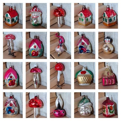 Oude vintage antiek kerstballen huisje paddenstoelmeisje kop, Diversen, Kerst, Gebruikt, Ophalen of Verzenden