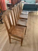 Antiek/brocante stoelen webbing geloogd eiken- set van 4, Ophalen, Gebruikt, Bruin, Vier