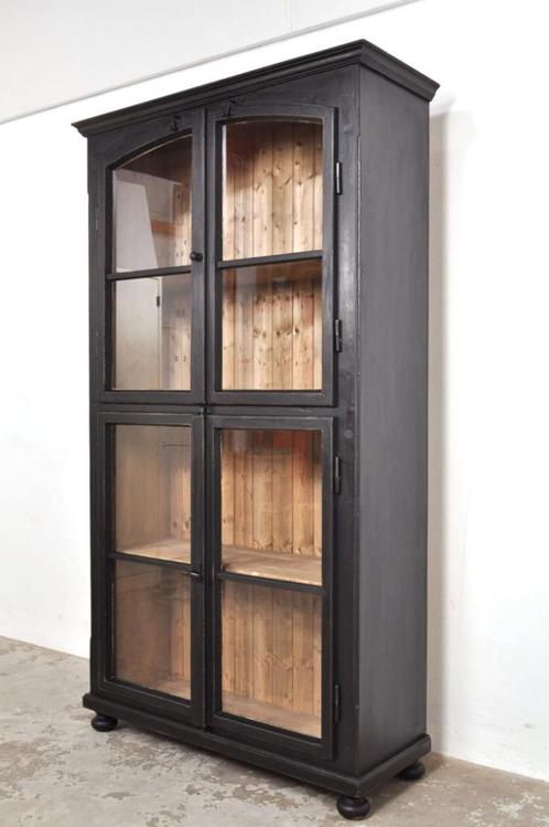 Vintage vitrinekast servieskast boekenkast kast zwart grenen, Huis en Inrichting, Kasten | Vitrinekasten, Gebruikt, Ophalen of Verzenden