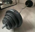 EZ-curl bar with Hosel weight plates, in good condition., Sport en Fitness, Ophalen, Zo goed als nieuw, Rug, Halterstangen
