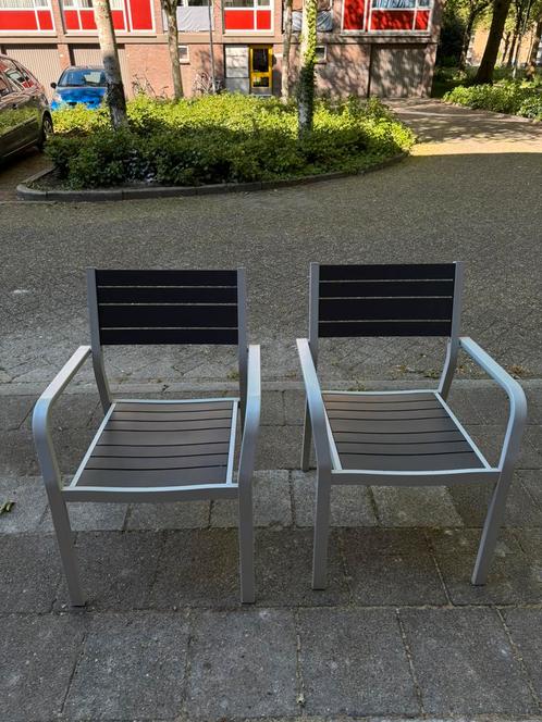IKEA Sjalland tuin-/balkonstoelen wit/antraciet, Tuin en Terras, Tuinstoelen, Zo goed als nieuw, Metaal, Stapelbaar, Ophalen