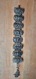 Art Deco armband met olifant, hand, zwaard en maan, Sieraden, Tassen en Uiterlijk, Armbanden, Gebruikt, Ophalen of Verzenden, Met bedels of kralen