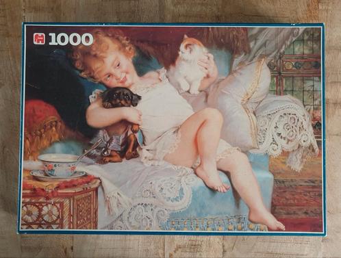 Nostalgische puzzel van Jumbo meisje met hond op de bank., Hobby en Vrije tijd, Denksport en Puzzels, Gebruikt, Legpuzzel, 500 t/m 1500 stukjes