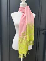 ZGAN! LĒON Pashmina Silk roze - appelgroen grote sjaal, LĖON, Ophalen of Verzenden, Zo goed als nieuw, Sjaal