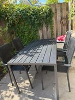 Zwarte tuintafel met stoelen te koop, Tuin en Terras, Tuintafels, Ophalen of Verzenden, Zo goed als nieuw, Rechthoekig, Aluminium