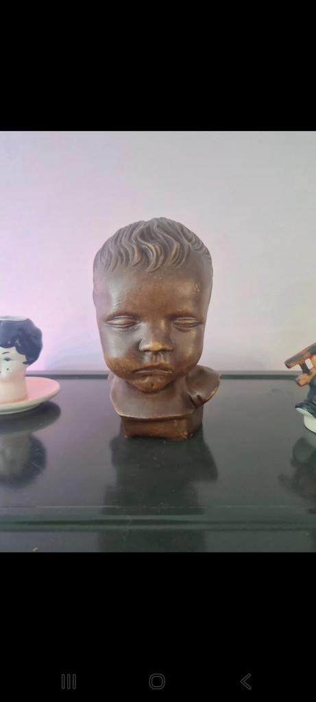 Vintage Kinderkopje A.P. 240 - 16x12 cm, Antiek en Kunst, Kunst | Beelden en Houtsnijwerken, Ophalen of Verzenden