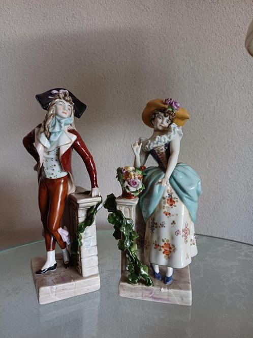 2 antiek porseleinen beeldjes van Scheibe, Germany, Verzamelen, Beelden en Beeldjes, Zo goed als nieuw, Mens, Ophalen of Verzenden