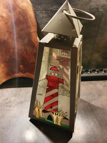Heel leuke grote metalen Vuurtoren lantaarn met een theelich beschikbaar voor biedingen