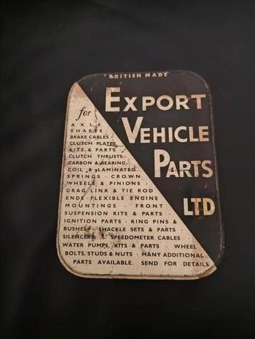 👉Oud blikje Export Vehicle Parts Ltd. British made beschikbaar voor biedingen