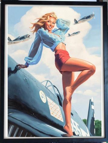 [Poster in Frame] Sexy WW2 Pin up Luchtmacht airforce beschikbaar voor biedingen