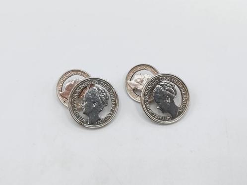 Zilveren manchetknopen gemaakt van 10 en 25 cent, Wilhelmina, Sieraden, Tassen en Uiterlijk, Manchetknopen, Zo goed als nieuw
