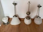 3 hanglampen en 1 plafonniere, Art Deco stijl, witglas, Huis en Inrichting, Lampen | Overige, Ophalen, Gebruikt