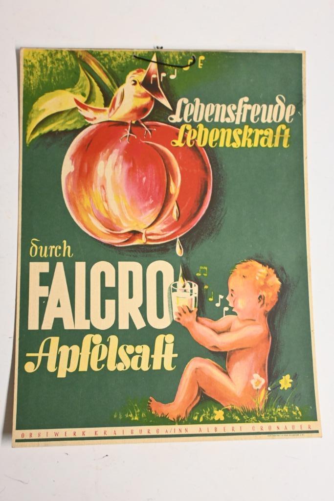 pre wo2 reclame schild falcro apfelsaft appelsap drank duits, Verzamelen, Merken en Reclamevoorwerpen, Gebruikt, Reclamebord, Ophalen of Verzenden
