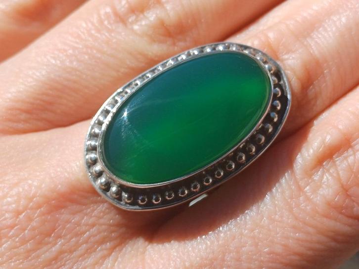 Vanoli 925 zilveren ring met groene agaat maat 18,25, Sieraden, Tassen en Uiterlijk, Ringen, Nieuw, Dame, 18 tot 19, Groen, Zilver