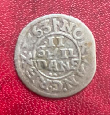 II SKILLING 1653 Denemarken zilver 17e eeuw  beschikbaar voor biedingen