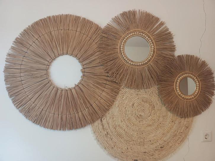 Set rotan wanddecoratie, Huis en Inrichting, Woonaccessoires | Wanddecoraties, Zo goed als nieuw, Ophalen