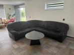 Zwarte vintage leren hoekbank + salontafel, Ophalen, Gebruikt, Leer