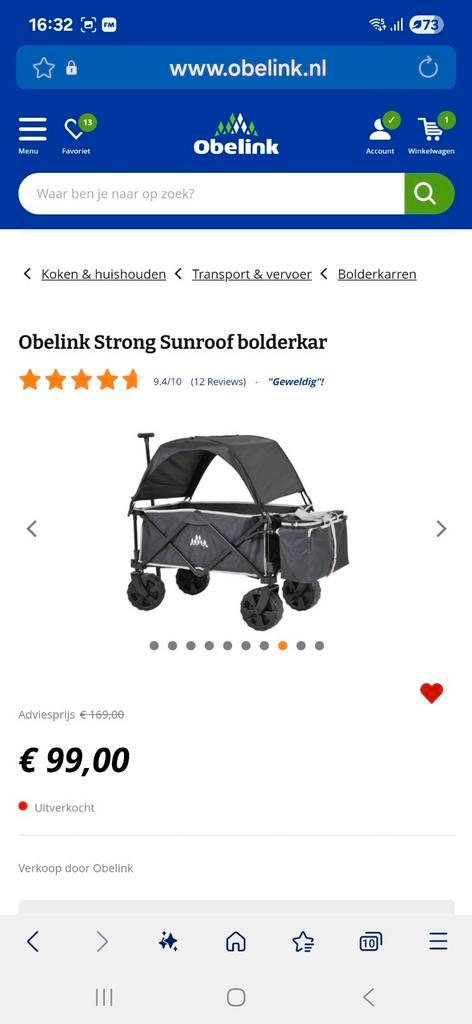 Obelink Strong Sunroof Bolderkar - Nieuw, Caravans en Kamperen, Bolderkarren, Nieuw, Opvouwbaar, Ophalen of Verzenden
