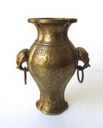 Bronzen vaas met twee oren met olifanten Aziatisch 3042-b, Antiek en Kunst, Antiek | Koper en Brons, Ophalen of Verzenden, Brons