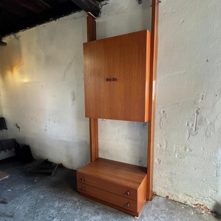 vintage wandmeubel modules Omnia - teak 2x lade, 1x kast, Huis en Inrichting, Kasten | Wandmeubels, Gebruikt, 200 cm of meer, Minder dan 150 cm