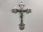 Crucifix, prachtig jugendstil verzilverd kruis, Ophalen of Verzenden, Zo goed als nieuw, Beeld(je), Christendom | Katholiek