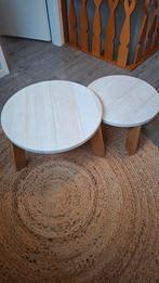 Twee ronde houten salontafels - Opknapper, Huis en Inrichting, Tafels | Bijzettafels, Ophalen, Minder dan 45 cm, Scandinavisch of landelijk