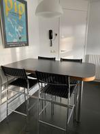 Bartafel met design barstoelen - Riet & Hout, Gebruikt, Verzenden, 90 cm of meer, Riet