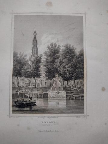 A 048 / Leiden de Zeevischmarkt staalgravure 1860