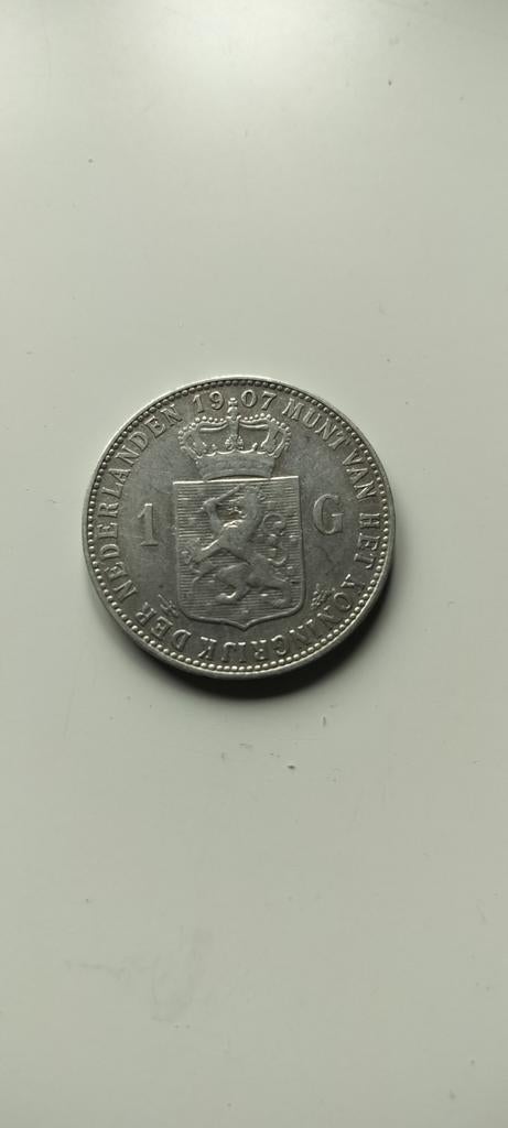 Zilveren 1 Gulden 1907 Wilhelmina, Postzegels en Munten, Munten | Nederland, 1 gulden, Zilver, Ophalen of Verzenden, Koningin Wilhelmina
