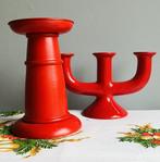 Scandinavische vintage kandelaars rood keramiek hout Ikea, Huis en Inrichting, Woonaccessoires | Kandelaars en Kaarsen, Gebruikt