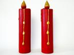 2 Decoratieve houten kaarsen rood met goud kaars, Ophalen of Verzenden