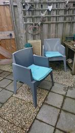 6 grijze box stoelen met kussentje, Tuin en Terras, Kunststof, Gebruikt, Ophalen