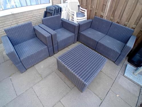 Antraciet Wicker Tuinset / loungeset (Allibert), Tuin en Terras, Tuinsets en Loungesets, Gebruikt, Wicker, 4 zitplaatsen, Bank