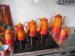 Oranjerood emaille, koffiekannen 5 stuks oplopende maten, Ophalen of Verzenden